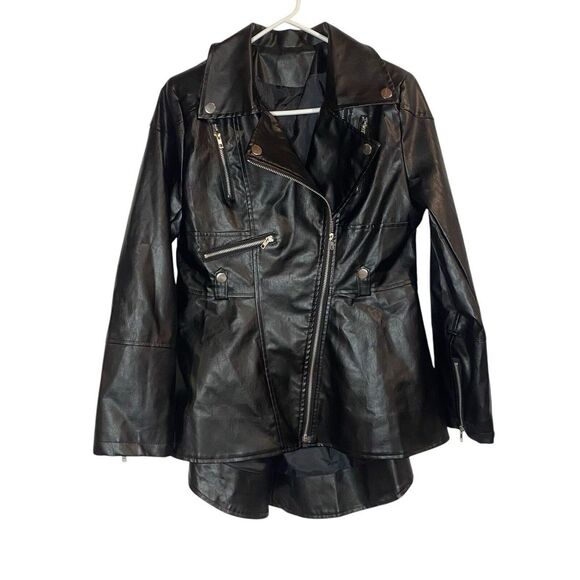 Jackets & Blazers - Vegan Leather Size Medium Women's Jacket Flare Back‎ With Zippers Biker Mob wife
